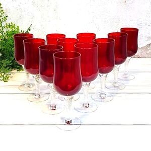 Colony Saturn Red Claret wine glass with clear twisted stem 11 pieces